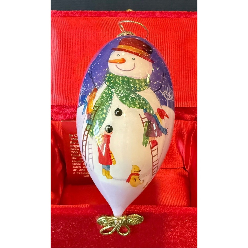 Pier 1 Li Bien Ornament Multicolor Hand Painted‎ Glass Snowman Winter Scene